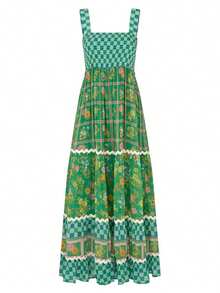 Womens Summer Sleeveless Tank Dress Checkered Floral Print A-Line Dress Long Flowy Dress Beach Holiday Sundress