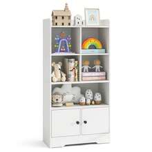 Lifezeal 4-Tier Bookshelf With 2-Door Storage Cabinet And 4 Cubes Display Shelf For Home Office - White - View 10