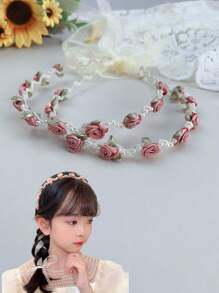 Rose Flower Headband, Scarf Ribbon Hair Tie, Summer Flowing Hair Hoop, Girls Daily Headwear Ponytail Hair Accessory