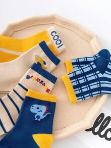 5 Pairs Kids Dinosaur Patterned Socks, Comfortable Breathable Casual Soft Socks, Suitable For Children Outdoor Activities - Multicolor - View 4