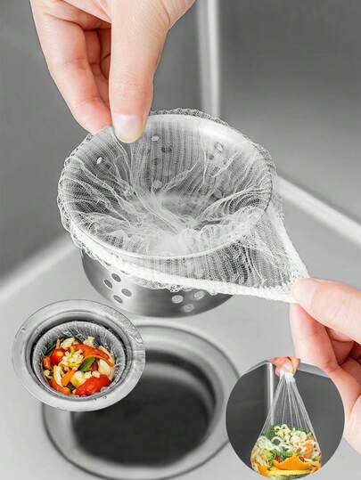30/100 个水槽垃圾过滤袋，可重复使用的编织布网状水槽过滤袋，用于厨房水槽的一次性细网排水过滤袋，食物垃圾，剩余碎片收集器，耐用的水槽网状过滤袋，非常适合家庭厨师和洗碗机，保持水槽干净整洁，防止堵塞