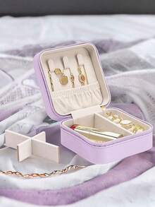 1个旅行首饰盒，便携式首饰收纳盒，化妆刷收纳盒，大容量桌面收纳盒，多功能收纳盒，可收纳戒指、项链、耳环，适合旅行、出差、海滩、送给女友、情人节、返校季、节日必备、旅行必备、邮轮必备、卧室装饰