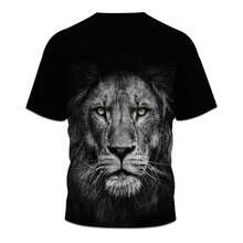 Plus Size Men's Short Sleeve T-Shirt With Vivid Lion Head Graphic On Black Background, Breathable And Stylish - Multicolor - View 5