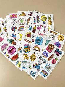 30 张卡通儿童临时纹身贴，薯条、甜点、甜甜圈、水果、草莓可爱图案纹身贴纸，可用于手部、面部和身体装饰，适合生日派对节日 - 彩色 - 查看 6