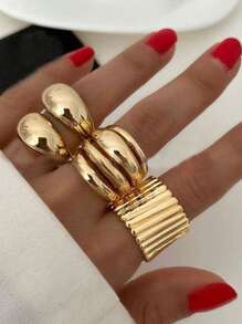 8pcs/6pcs/5pcs Simple Metal Chunky Jewelry Ring Set, Vintage Coin Style Rings For Women, Suitable For Beach, Dating, Daily Casual, Party Accessories