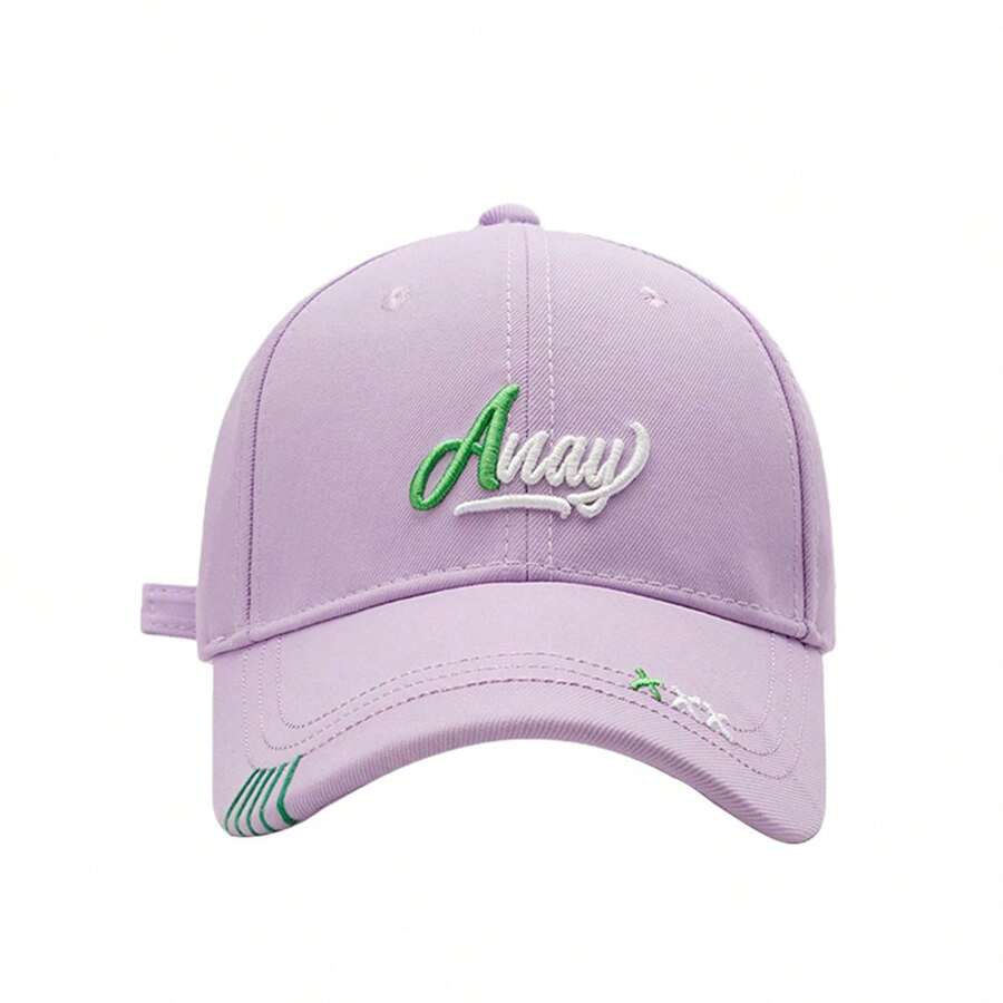 Women Baseball Cap, Embroidery Letters Adjustable Hat Ponytail Baseball Hat For Casual Daily - Purple - View 1