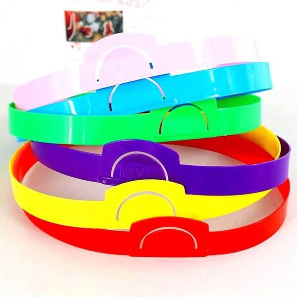 [1set-2pcs/6pcs/61pcs]- " Who I Am" Adjustable Colorful Plastic Headband, 6 Colors, Suitable For Classroom Role Playing And Family Party Activities Guessing Game Accessories, Interactive Teaching Tools, Word Letter Learning, Card Game, Story Performance Props, Fun Teaching