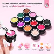 SAVILAND 3D Nail Gel Set: 12 Colors Non-Sticky Soak Off 3D Sculpting Gel For Nail Art Painting Drawing Hand Carving Molding With Sculpture Pen For 3D Nail Art Design - 彩色 - 查看 5