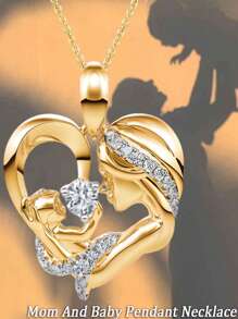 1 Stück Persönlichkeit Stil light luxury Design Kreativ Hochwertig Allround Strass-besetzter Mutterhalskette mit Herz-Anhänger und Baby, Schlüsselbein-Kette zum täglichen Tragen, Muttertags-/Valentinstags-Geschenk für Frauen