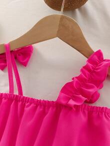 Young Girl Ruffled Bowknot Cami Dress - Hot Pink - View 4