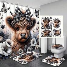 1/4pcs Flower & Cow Pattern Shower Curtain Set, Mother's Day Gift For Mothers, Home Spiritual Home Decor, Spring/Fall Decor, Holiday Decoration, Premium Bathroom Home Accessory, Waterproof, Machine Washable, 12 Hooks Included, Essential Bathroom Decor, Bathtub Divider And Easy To Clean Design For A Refreshing Bathroom Experience Bathroom Accessories Back To School - Multicolor - View 16