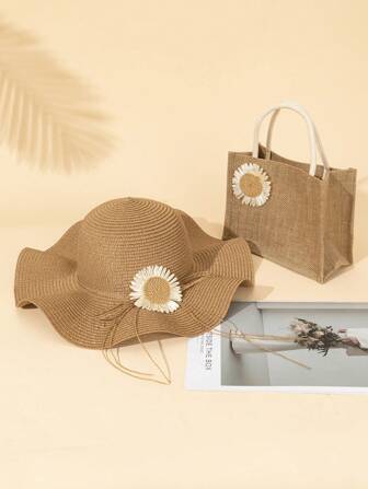 2 pièces Sacs de demoiselle d'honneur personnalisés et charms, sacs en toile de jute, sacs cadeaux de demoiselle d'honneur, sacs de enterrement de vie de jeune fille, sacs de plage, sacs cadeaux, sacs pour la douche de bébé, sac de plage à monogramme. Cadeaux idéaux pour ses amies, femmes, débutants et cadres pour les anniversaires, pour les vacances. Grand sac fourre-tout, cadeaux idéaux pour elle. Femmes, ensemble de chapeau de paille avec vague et tournesol
