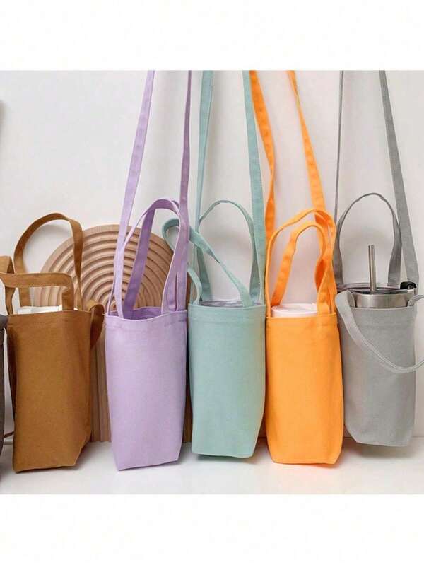 Canvas Insulated Cup Cover Handheld Or Crossbody Style Water Cup Bag Cup Bag Umbrella Insulated Cup Protective Cover, Back To School Supplies