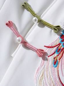 Fashionable V-Neck Sleeveless Chinese Style Suit Vest Jacket, Elegant Button Decorated Waistcoat Crop Top - Embroidered Phoenix Pattern, Solid Color, Side Slit - Suitable For All Seasons, Elegant Special Edition, Traditional Version, Suitable For Women, Casual / Daily / Office / Work / Occasions - White - View 5