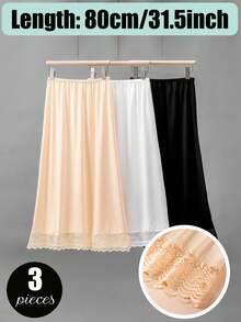 3 Pieces/2 Pieces Solid Color Length 35.4 Inches/31.5 Inches/27.6 Inches/23.6 Inches Multi Color Multi Specification Medium Long Lace Lace Lace Design Anti Glare Soft Anti-Static Inner Lining Half Waist Skirt Underskirt A-Line Hip Wrap Skirt, Suitable For Wearing In Spring, Summer And Autumn, Can Be Paired With Long Skirt To Prevent Glare. - Multicolor - View 12