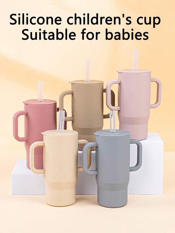 210ml High Quality Silicone Baby Training Cup, Odorless Material, With Comfortable Handle, Easy Open/Close Lid And Bite-Proof Straw, Multi-Color Design To Brighten Daily Life, Caring For Every Sip
