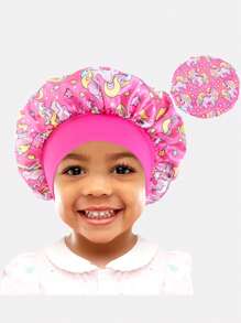 1 pieza Gorro de satén de ala ancha con diseño elástico de dibujos animados para niños, adecuado para uso diario