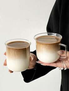 1pc Simple Round Handle Mug, High Borosilicate Glass Cup Suitable For Iced Coffee, Latte, Milk - Clear - View 1