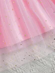 Girls Ombre Fish Scale Print Camisole Top Patchwork Moon & Star Mesh Hem Midi Dress, With Cross-Body Bag, Fashionable & Cute, Suitable For Outings, Parties, Vacations, Summer - Pink - View 6