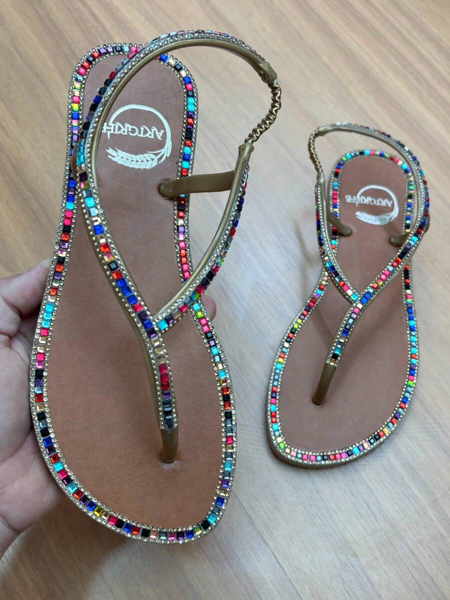 Women's Luxury Rhinestone Flat Sandal Art Griffe Paris Christmas New Year's Eve - VÀNG/Wisky - Xem 1