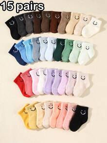 10 件装婴儿笑脸短袜，可爱时尚，适合春夏季 - 彩色 - 查看 17