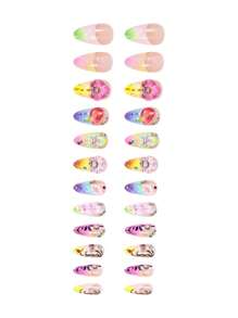 24 PIEZAS de suministros para uñas con flores verdes 3D de primavera y verano + 1 lima de uñas + 1 pieza de pegamento de gelatina