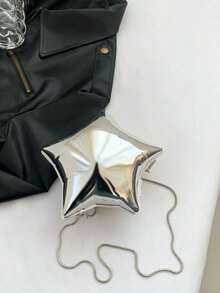 1pc New Personality Fashionable Star Shaped Shoulder Bag With Chain, Expanding Star Shape Box Clutch, Hard Shell Adornments Bag, Fun Holiday Music Festival Star Bag With Shiny Silver Surface For Ladies - Bạc - Xem 10