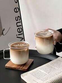 1pc Simple Round Handle Mug, High Borosilicate Glass Cup Suitable For Iced Coffee, Latte, Milk - Clear - View 3