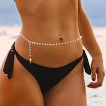 1pc Fashionable Sexy Bohemian Double-Layer Rhinestone Encrusted Glitter Bralette Chain, Y-Shaped Body Chain, Elegant For Women's Beach, Party, Date Night, Daily Wear, Summer - Gold - View 3