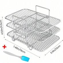 Air Fryer Rack Grill Stick Stainless Steel Double Basket Accessorie Big Capacity - Silver - View 2