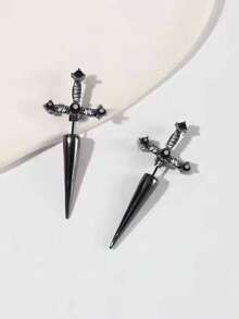1對復古水鑽裝飾劍設計耳夾適合女士適用於禮品 - 黑色 - 查看 4