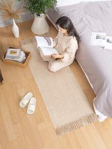 手工流苏编织地毯，精致流苏纹理地毯，多用途地毯，可用于地板、床边、餐椅装饰