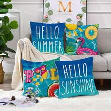 4PCS Hello Summer Pool Pillowcase, Tropical Plant Throw Pillow, Hello Sunshine Flamingo Decoration Farmhouse Sofa Upholstery Cover, Single Side, No Pillow Core