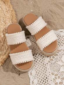 1 双女童夏季双带户外沙滩休闲厚底防滑时尚拖鞋 - 米色 - 查看 5