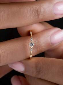 1 pièce Bague ouverte mince et délicate avec 7 pierres scintillantes de luxe minimaliste