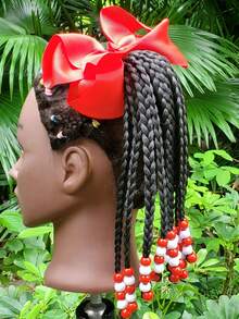 SprBuds 1pc Kids Braided Ponytail Hair Extension, Girls Ponytail With Beads Braids Hair Extension Detachable Synthetic Hairpieces With Bows Protective Easy Hairstyle For Girl Children Gift (Box-9inch) - Natural Black - View 13