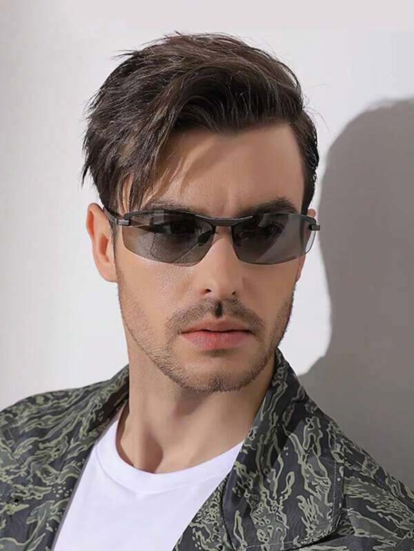 1pc Men's Fashion Metal Frame Glasses Glasses Outdoor Fishing Driving Shades Semi-Rimless Frame Eyewear For Summer Travel Beach Back To School Fashionable Preppy School Look
