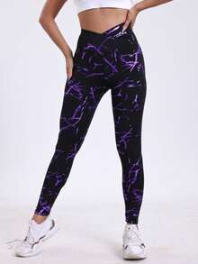 Hot Purple High Waist Lift Hip Cross Waist Casual Sports Yoga Running Outer Leggings