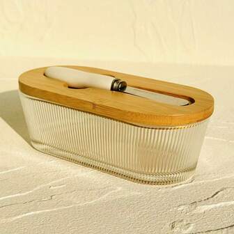 带密封盖的玻璃黄油盘，可保持黄油新鲜 - 适用于台面和冰箱门架 - 带盖黄油托盘冰箱 - 柜台黄油架 - 带盖黄油盘