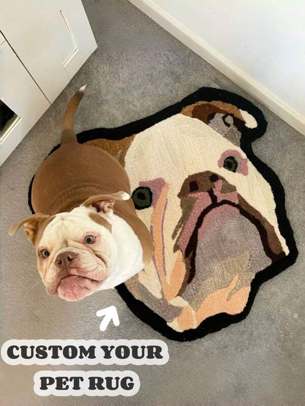 1pc Personalized Pet Portrait Rug, High Quality Imitation Cashmere Material, Handmade Custom Dog Portrait Rug, Custom Cat Portrait Rug, Personalized Dog Sleep Mat For Father's Day, For Weddings, For Housewarming, Sofa, Bed, Car, Tea Room, Bedroom, Bathroom, Living Room, Dining Room