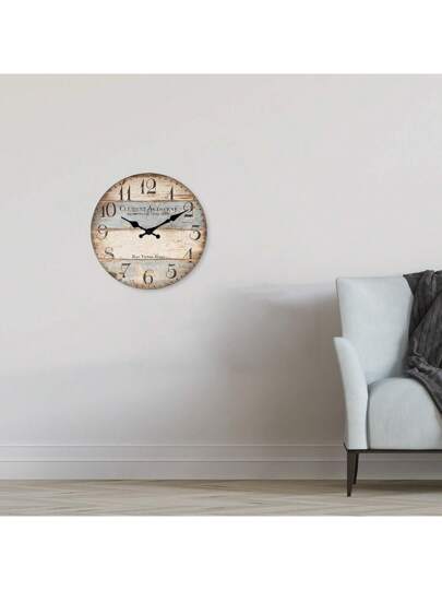 1pc 10 16 Inch Rustic Farmho Faux Wood Grain Large Wand Klok Battery Powered, Quiet Silent, Living Room, Bedroom, Kitchen, Country Cottage, Home Friends (No Included) Room Bedroom Dormitory Back To School view 2