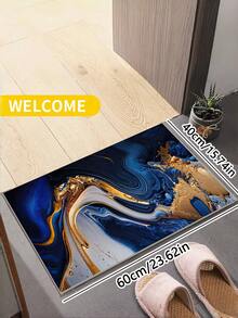 1PC Artistic Abstract Fluid Line Rug 5.25x7.87ft For Living Room Bedroom Door Mat Skidproof Carpet Machine-Washable Waterproof With Navy/Gold/White Swirl Designs - Blue - View 13