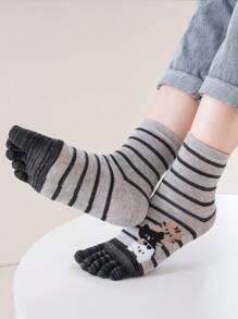 1/2/3/5 pares de calcetines separadores de dedos de los pies con diseño de rayas y gatos de colores, divertidos y lindos para mujer