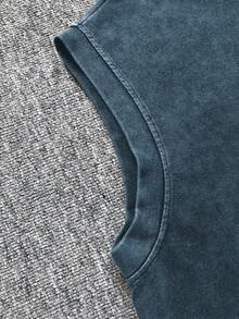 男士休闲水洗复古风圆领上衣 - 藍色 - 查看 5