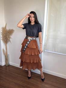 Pleated Skirt With 4 Ruffles, 4 Marias, 4 Layers - Camel - Ver 4