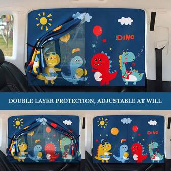 Magnetic Dual-Layer Cartoon Baby/Kids Car Window Shade, Sun-Proof & Heat Insulation