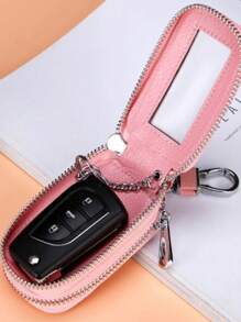 1 pieza Bolsa portátil y a la moda para llaves de coche de PU, estuche para llaves de gran capacidad con doble capa, de colgar en la cintura, con cremallera universal, bolsa para llaves para hombres y mujeres con llavero y cadena, regalo de Navidad, regalo perfecto para el Día del Maestro, San Valentín, cumpleaños, Navidad y cualquier ocasión especial, mini billetera.