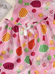 Set de pijama de 2 piezas con parte superior de manga corta con botones de cuello en V y estampado de paleta, y pantalones para mujeres. Set de pijama de verano cómodo para uso en casa.