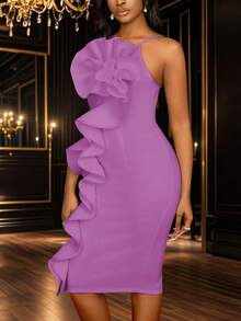 Vestido de dama de honor, despedida de soltera de mujer con tirantes finos, vestido ajustado con flores 3D hasta la rodilla, vestido de graduación