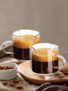 1pc/2pcs Double Spouts Glass Coffe Cup With Handle,Espresso Shot Glasses Cup,Clear Glass Measuring Cup,Double Spouts Milk Cup,Espresso Measuring Cup,Espresso Accessories,Glass Gravy Boat Transparent Cream Pitcher Sugar Bowl Classic Cream Jug With Handle Suitable For Mother's Day,Gift For My Mother,Afternoon Tea Party And Dessert Pie